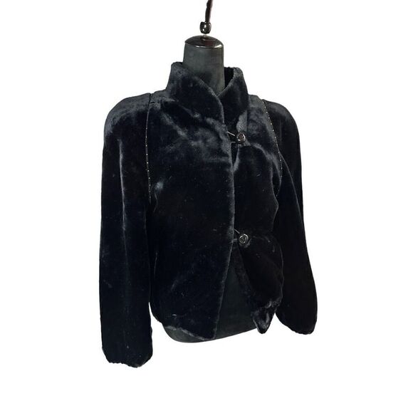 JORDACHE Black Jacket Full Zip Size XS Plush Faux Fur Vtg - Picture 5 of 13